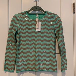 J. Crew Chevron Sequin Top Sz XXS 0 Mint/Gray